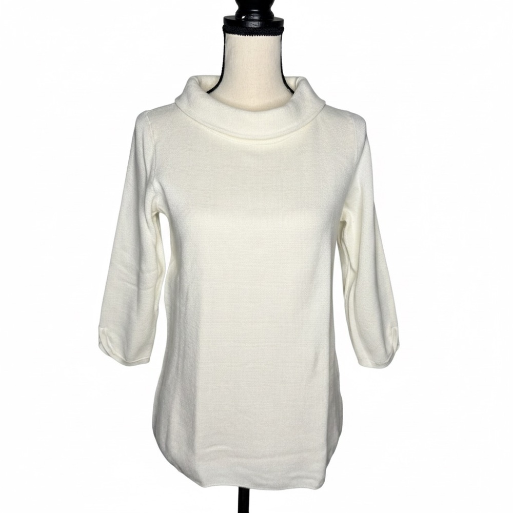 Talbots Women's Medium Petite Ivory‎ Cowl Neck 3/4 Sleeve Soft Knit Sweater